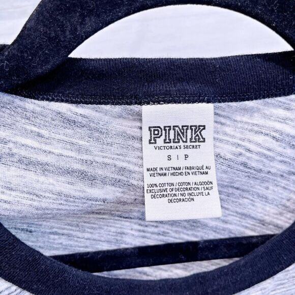 PINK Victorias Secret HOLLA DAZE Sequin Ringer Tee Gray Black Gold Womens Small - Picture 2 of 5